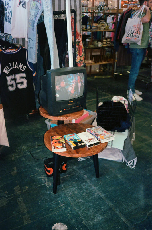 Vintage television and VHS tapes from the 90s, perfect for exploring urban legends like Bloody Mary