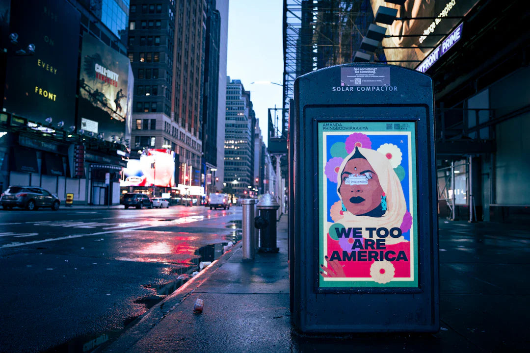 Solar-powered trash compactor with vibrant ad in viral advertising campaigns article