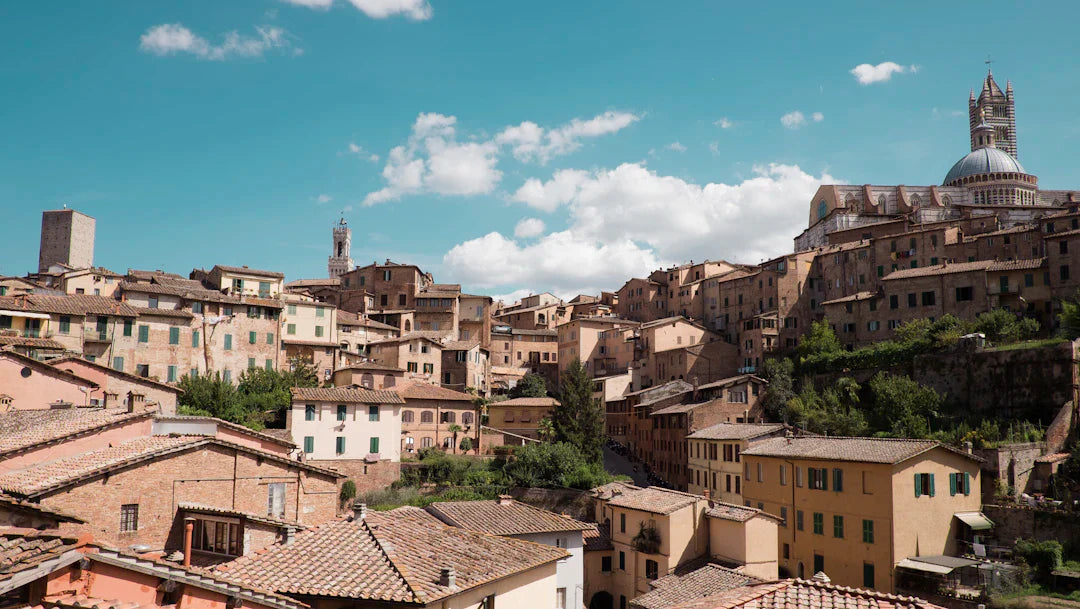 Ancient hillside city with terracotta roofs and a domed cathedral near Ghost Towns