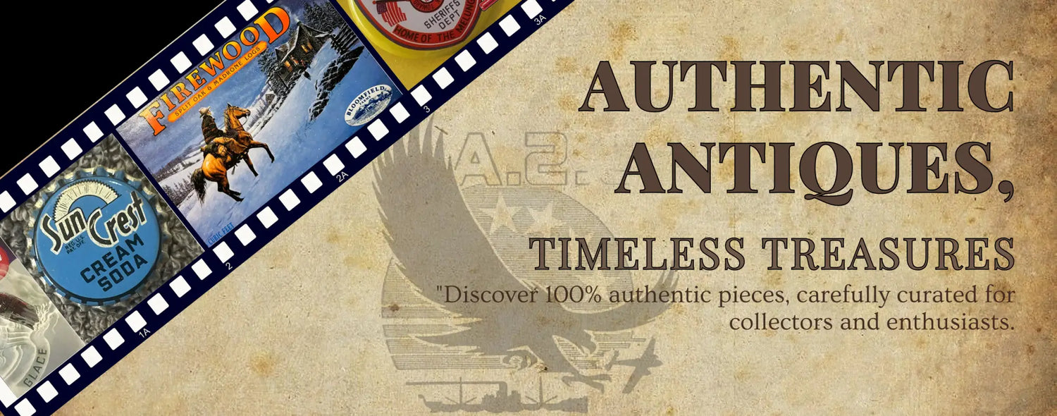 Vintage-themed banner promoting authentic antiques for members in the Exclusive Members Network Collection