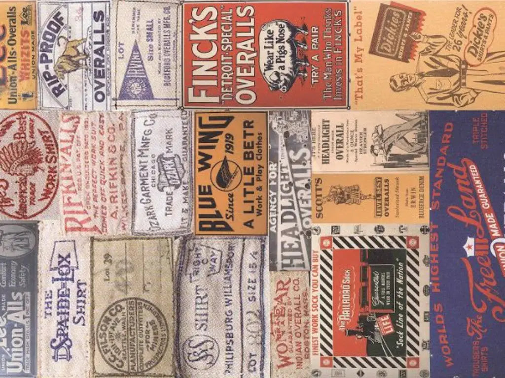 Vintage clothing labels collage featuring rare antique vintage embossed cigar labels
