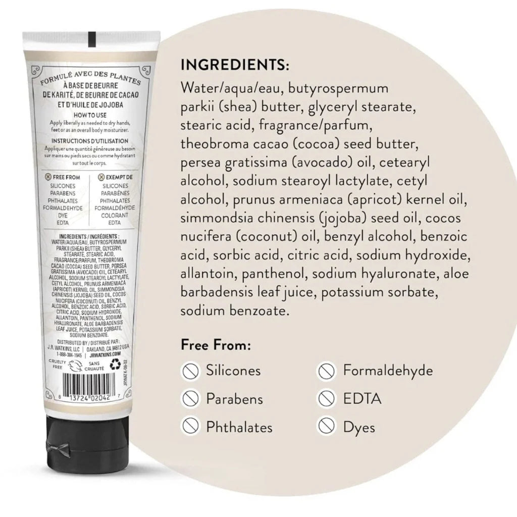 White tube of shea butter hand cream with hydrating natural moisturizing ingredients