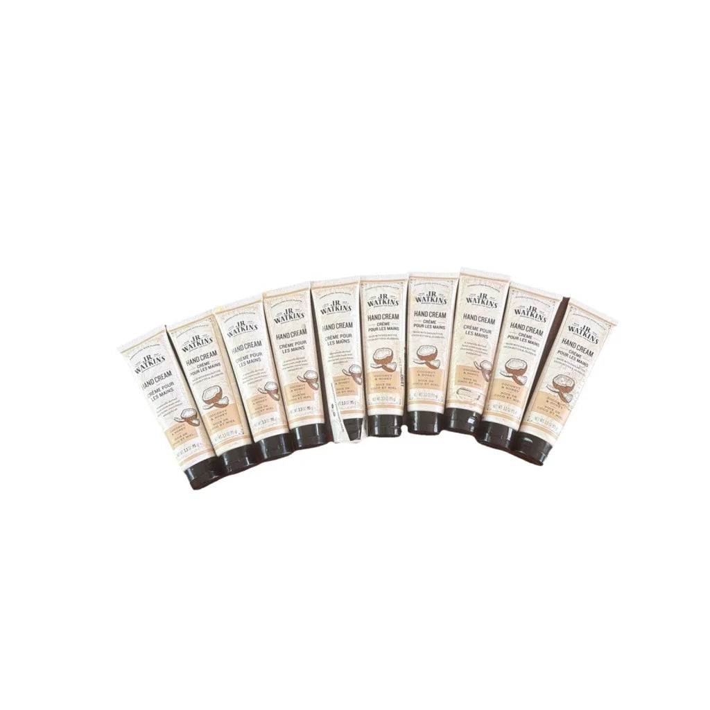 Ten natural moisturizing hand cream tubes with shea butter