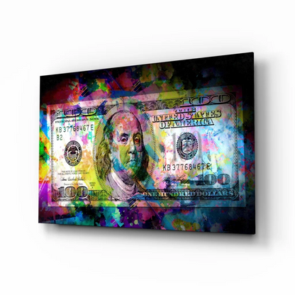 Abstract Benjamin Franklin dollars glass wall art print