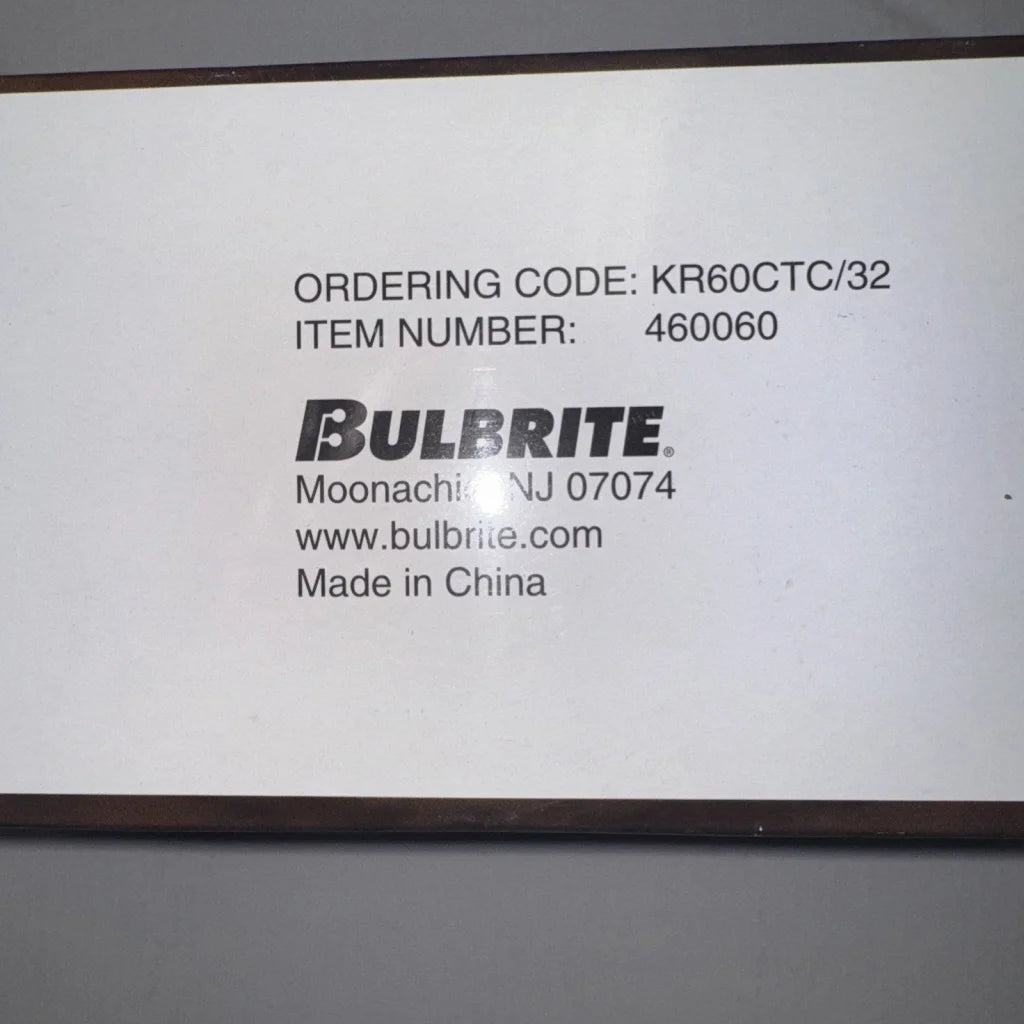 Bulbrite KR60CTC/32 label with 60W Krystal Touch flame tip code 460060