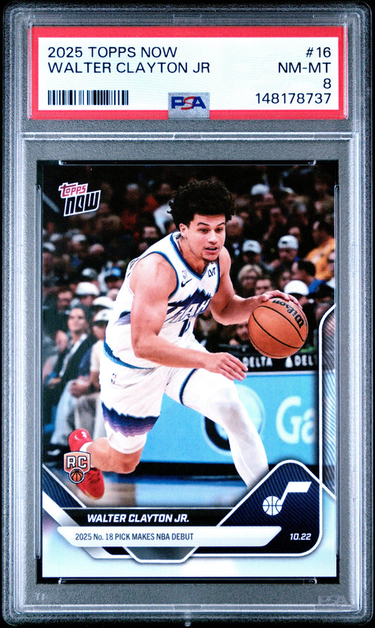 PSA-graded trading card in clear case showing Walter Clayton Jr. in white Jazz uniform dribbling basketball during game.