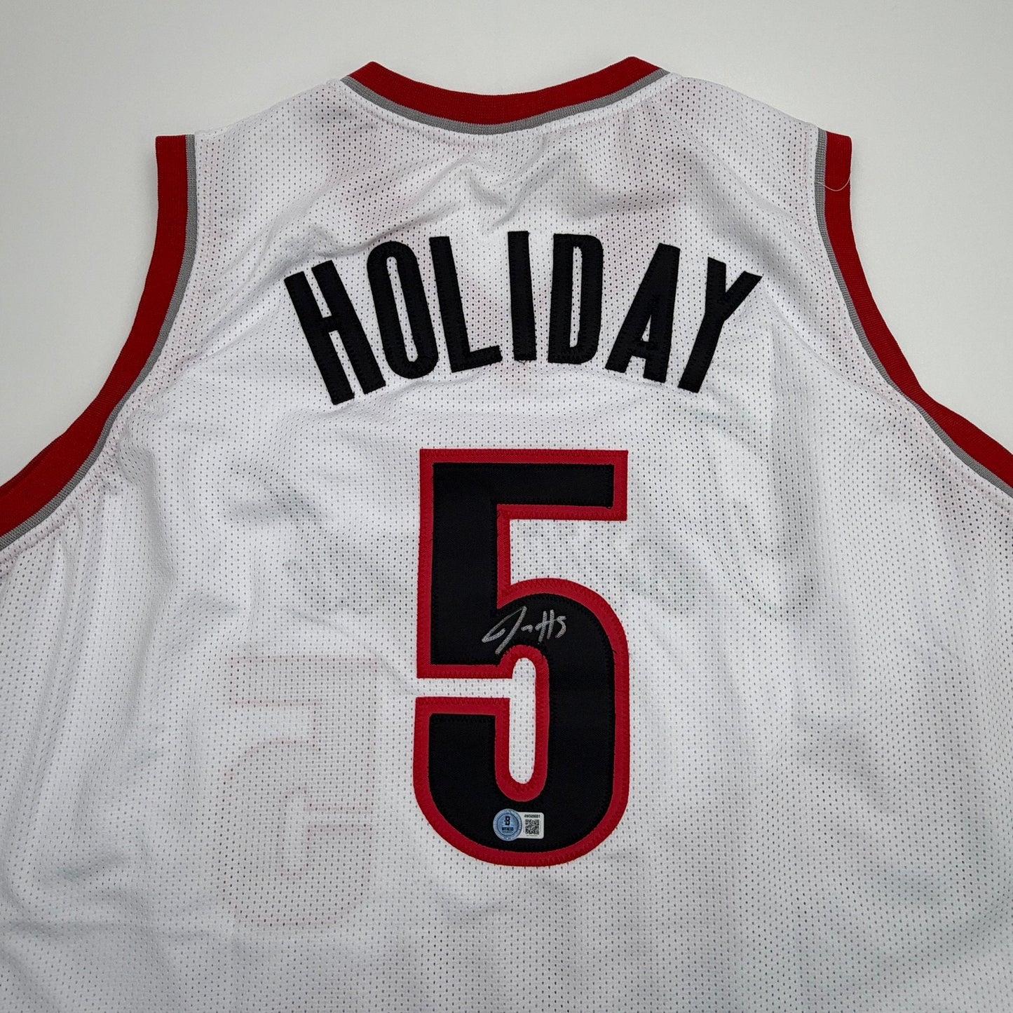 Autographed/Signed Jrue Holiday Portland White Basketball Jersey Beckett BAS COA