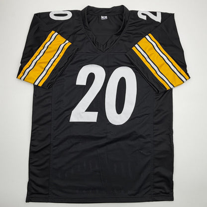 Autographed/Signed Kaleb Johnson Pittsburgh Black Football Jersey Beckett BAS COA