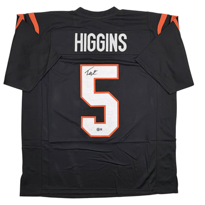 Autographed/Signed Tee Higgins Cincinnati Black Football Jersey Beckett BAS COA