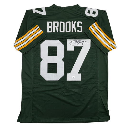 Green Bay Packers green jersey displaying "BROOKS" and number "87" with signature and JSA authenticity sticker, front view.