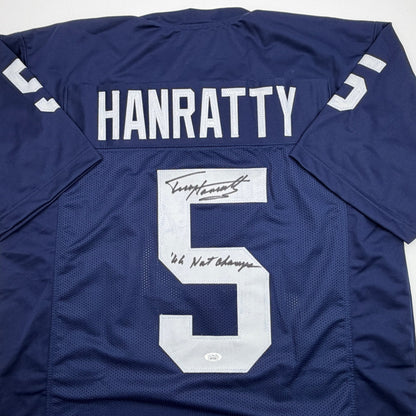 Autographed/Signed Terry Hanratty Notre Dame Blue College Football Jersey JSA COA