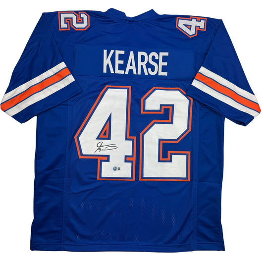 Blue Florida Gators football jersey number 42 with "KEARSE" nameplate and autographed number, displayed flat, front view.