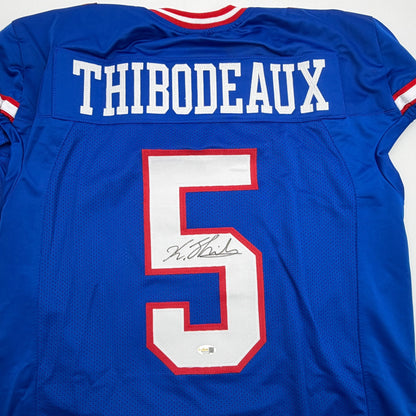 Autographed/Signed Kayvon Thibodeaux New York Blue Retro Pro Cut Football Jersey Beckett BAS COA