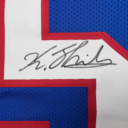Autographed/Signed Kayvon Thibodeaux New York Blue Retro Pro Cut Football Jersey Beckett BAS COA