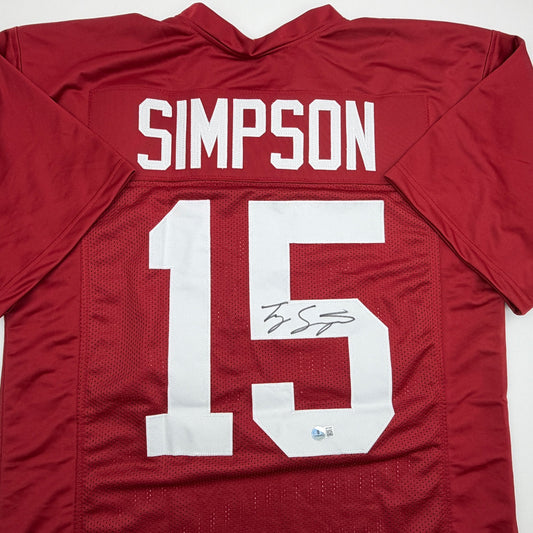Autographed/Signed Tyler Ty Simpson Alabama Red College Football Jersey Beckett BAS COA