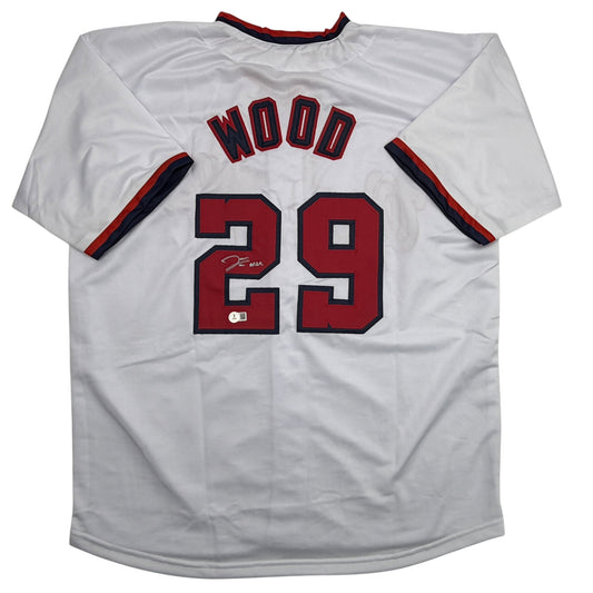 White baseball jersey with "WOOD" and number "29" in red and navy lettering, displayed flat against white background.