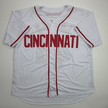 Autographed/Signed Nick Lodolo Cincinnati White Baseball Jersey Beckett BAS COA