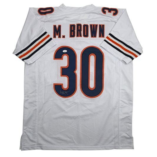 White Chicago Bears football jersey number 30 with "M. BROWN" nameplate, displayed flat against white background.