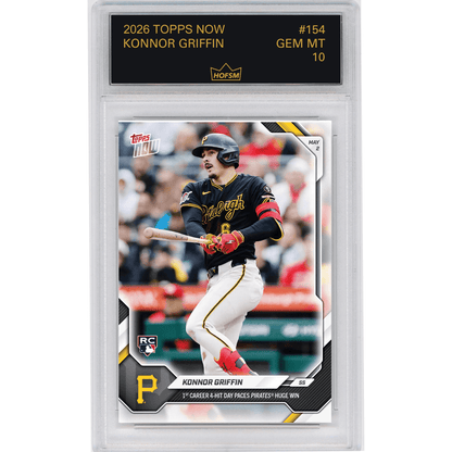 Graded 2026 Topps Now Konnor Griffin #154 1st Career 4 Hit Day Paces Pirates Huge Win Pittsburgh Pirates Rookie RC Baseball Card HOFSM 10 Gem Mint