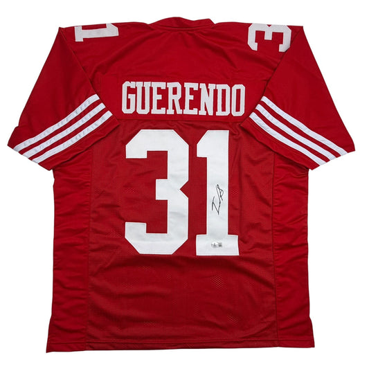 Red San Francisco football jersey with "GUERENDO" and number 31 in white, displayed flat against white background, back view.