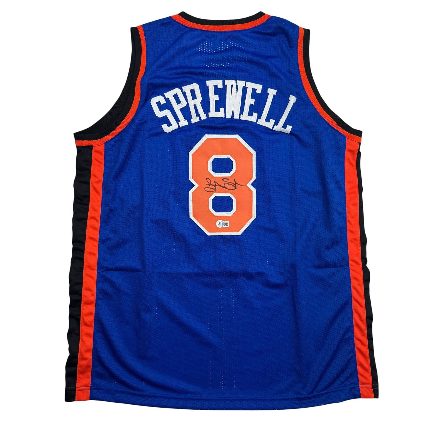 Autographed/Signed Latrell Sprewell New York Blue Basketball Jersey Beckett BAS COA