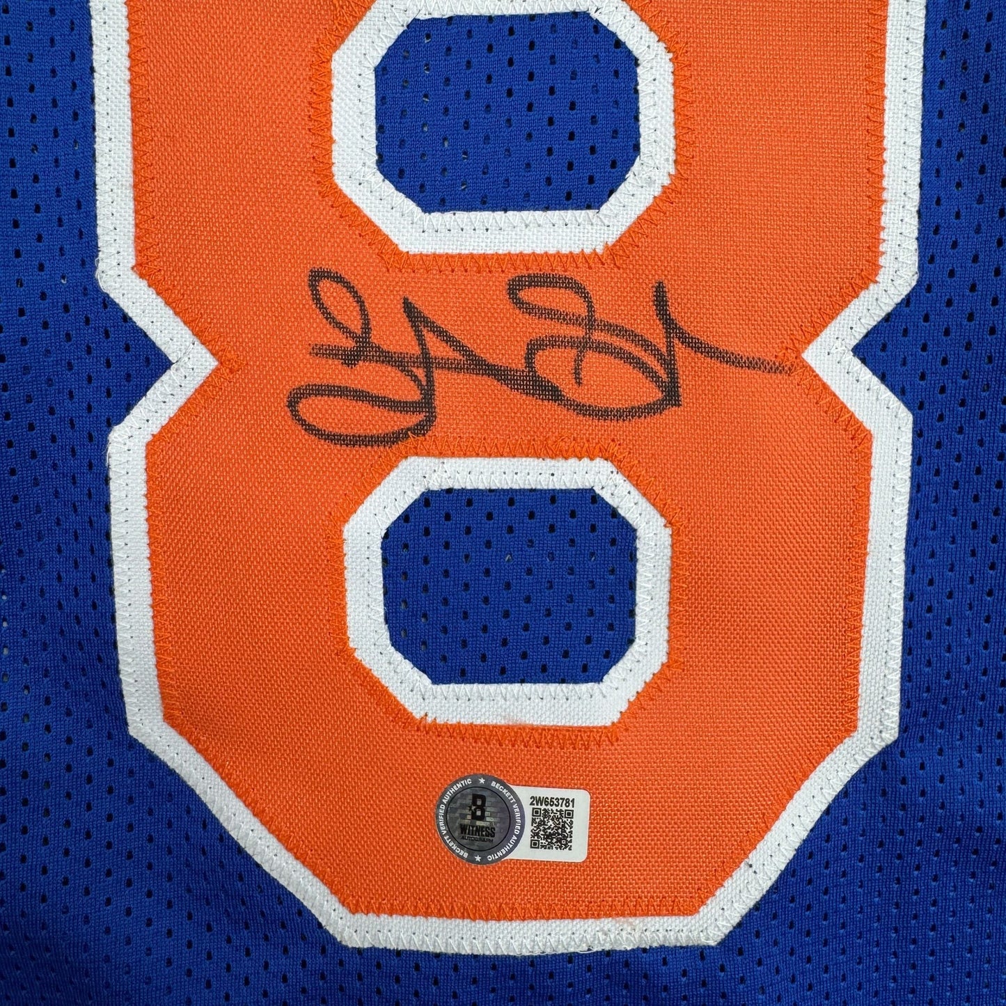 Autographed/Signed Latrell Sprewell New York Blue Basketball Jersey Beckett BAS COA