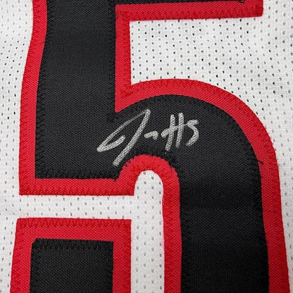 Framed Autographed/Signed Jrue Holiday 35x39 Portland White Basketball Jersey Beckett BAS COA
