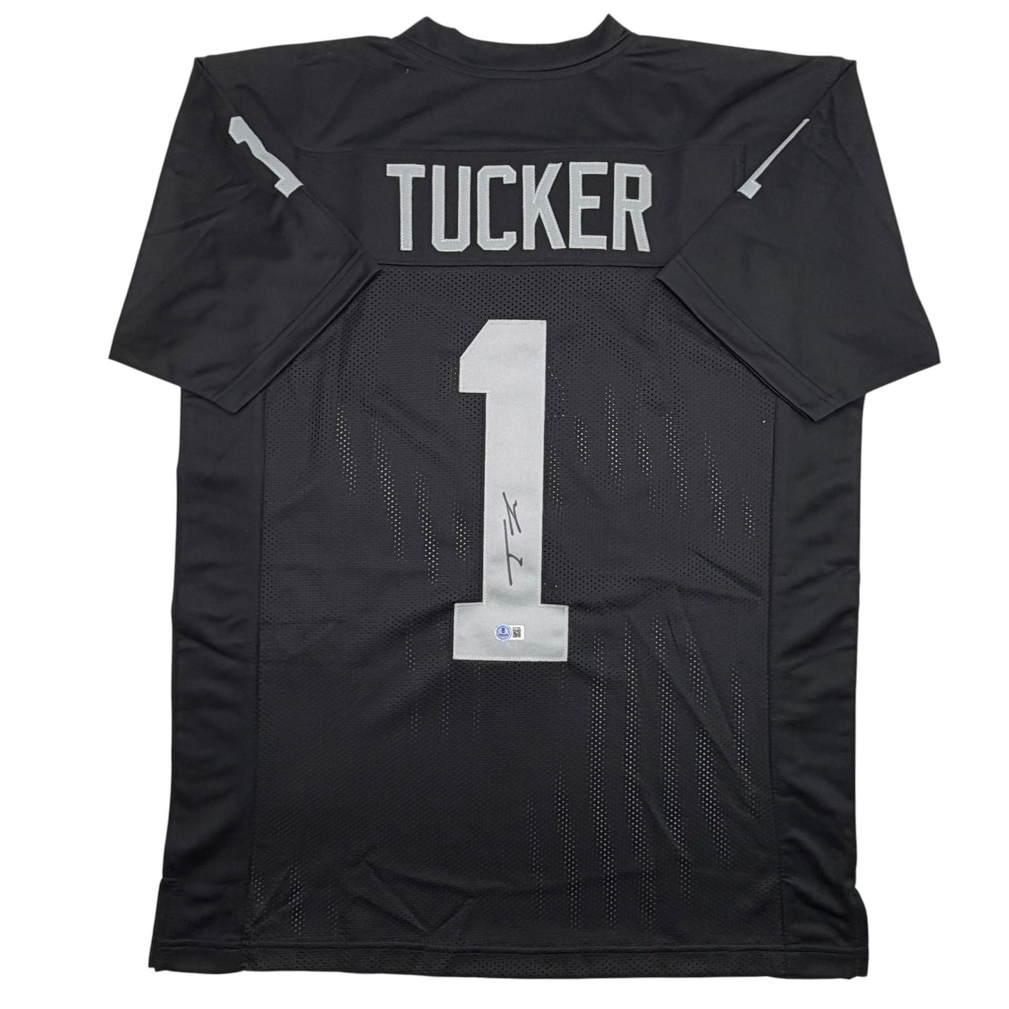 Autographed/Signed Tre Tucker Oakland Las Vegas Black Football Jersey Beckett BAS COA