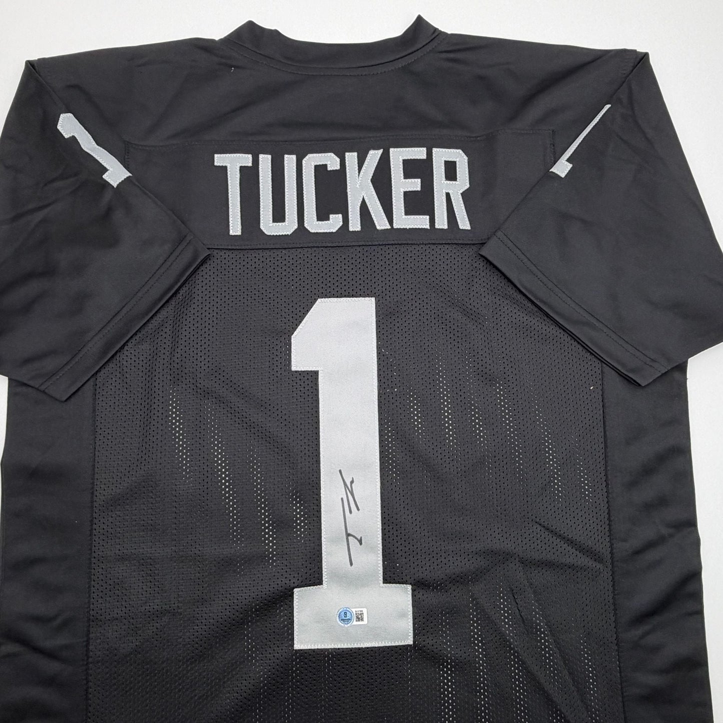 Autographed/Signed Tre Tucker Oakland Las Vegas Black Football Jersey Beckett BAS COA