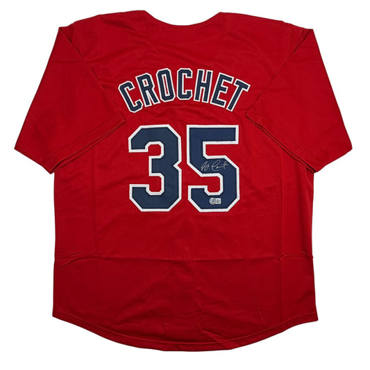 Red Boston Red Sox jersey displaying "CROCHET" and number "35" on back with visible autograph on the number.