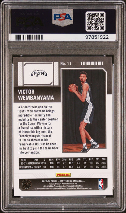 Graded 2023 Panini Contenders Victor Wembanyama #11 Retail Rookie RC Basketball Card PSA 10 Gem Mint