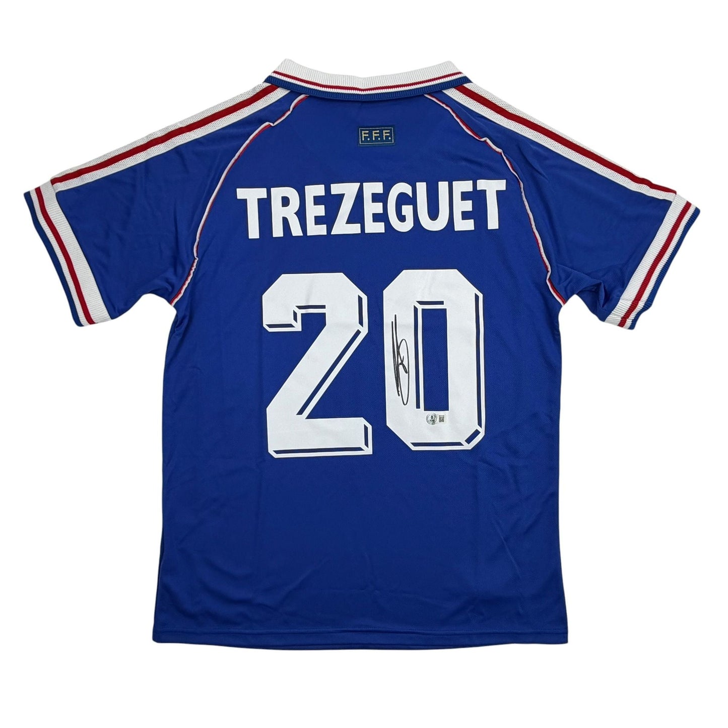 Autographed/Signed David Trezeguet France Blue Soccer Futbol Jersey Beckett BAS COA