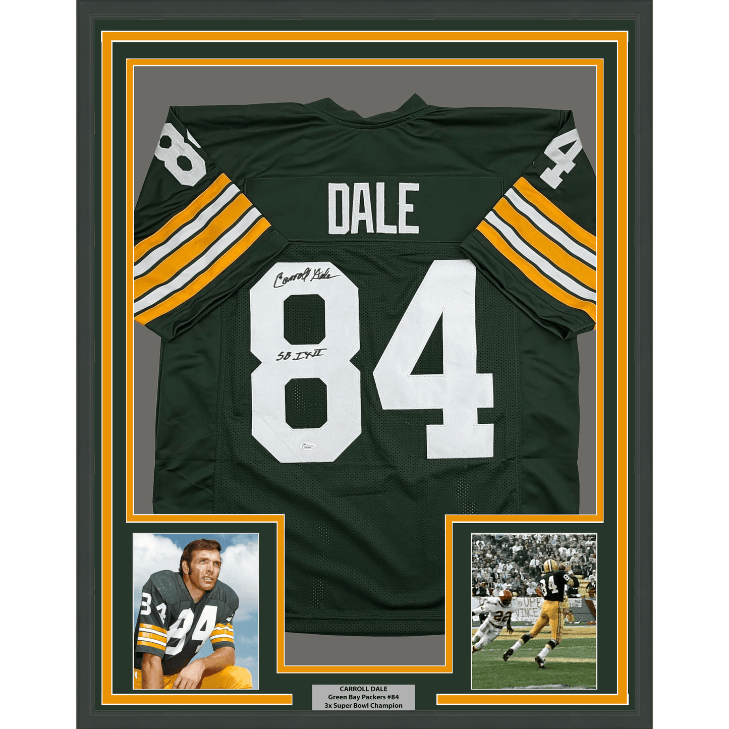 Framed Autographed/Signed Carroll Dale 35x39 Green Bay Green Football Jersey JSA COA