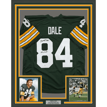 Framed Autographed/Signed Carroll Dale 35x39 Green Bay Green Football Jersey JSA COA