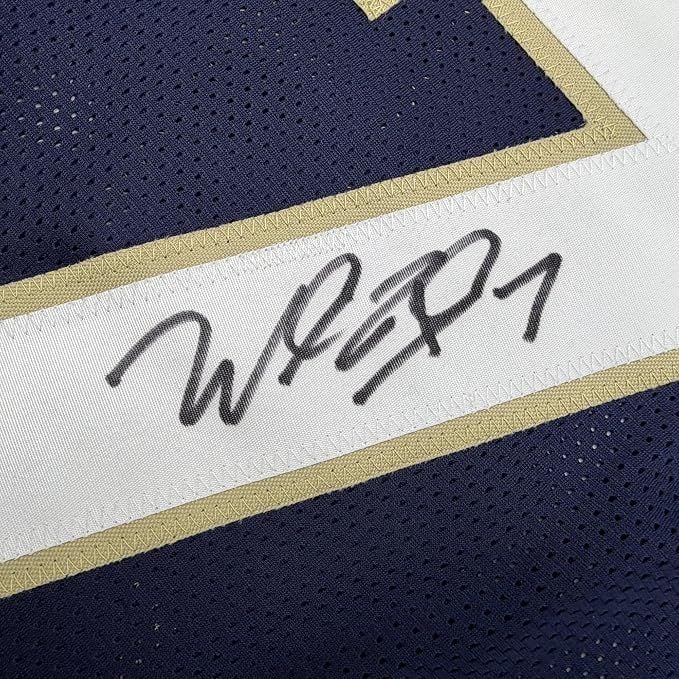 Framed Autographed/Signed Will Fuller 35x39 Notre Dame Blue College Football Jersey JSA COA
