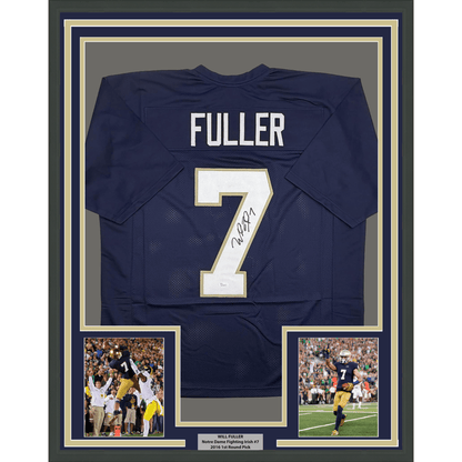 Framed Autographed/Signed Will Fuller 35x39 Notre Dame Blue College Football Jersey JSA COA