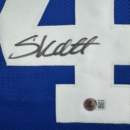 Autographed/Signed Cam Skattebo New York Blue Football Jersey Beckett BAS COA