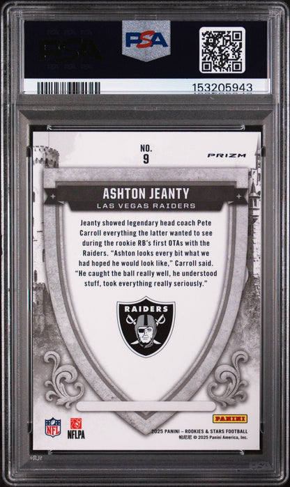 Graded 2025 Panini Rookies & Stars Ashton Jeanty #9 Crusade Red Plaid Rookie RC Football Card PSA 8 Near Mint