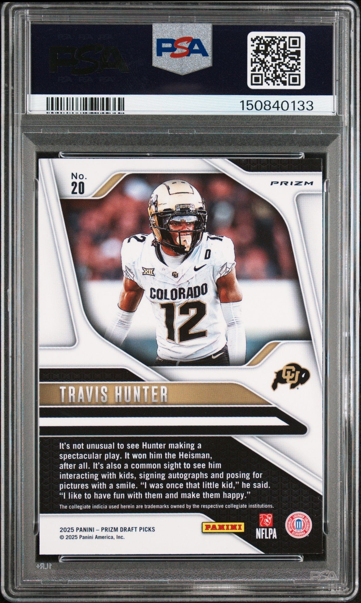 Graded 2025 Panini Prizm Draft Picks Travis Hunter #20 Prizms Ruby Wave Rookie RC Football Card PSA 8 Near Mint