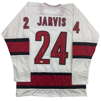 Autographed/Signed Seth Jarvis Carolina White Hockey Jersey JSA COA