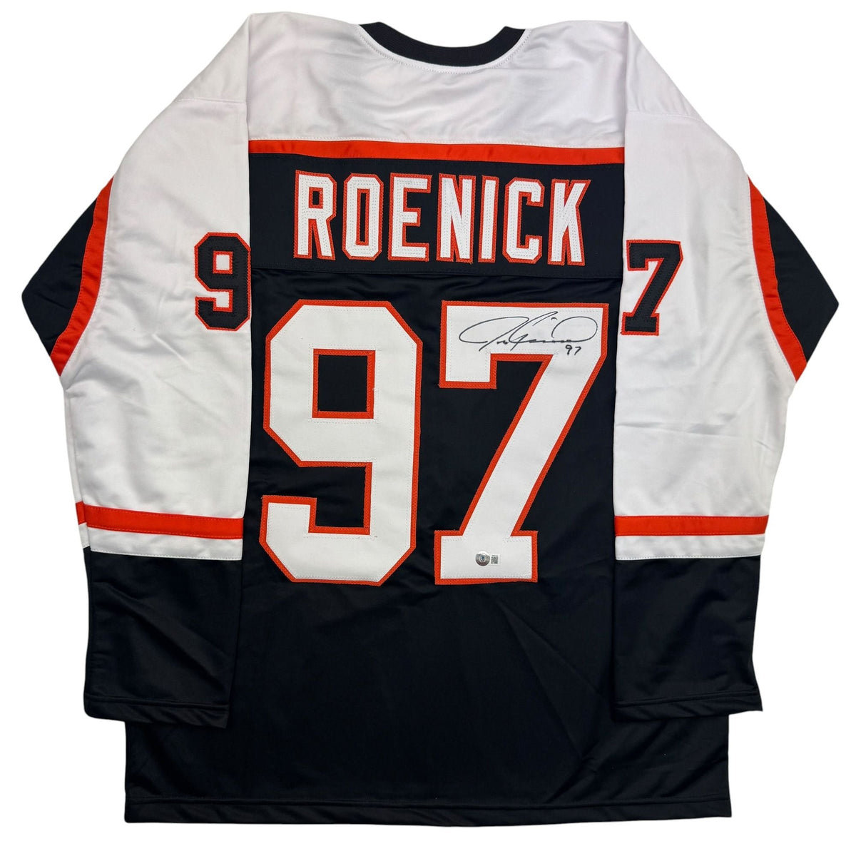 Autographed/Signed Jeremy Roenick Philadelphia Black Hockey Jersey Beckett BAS COA