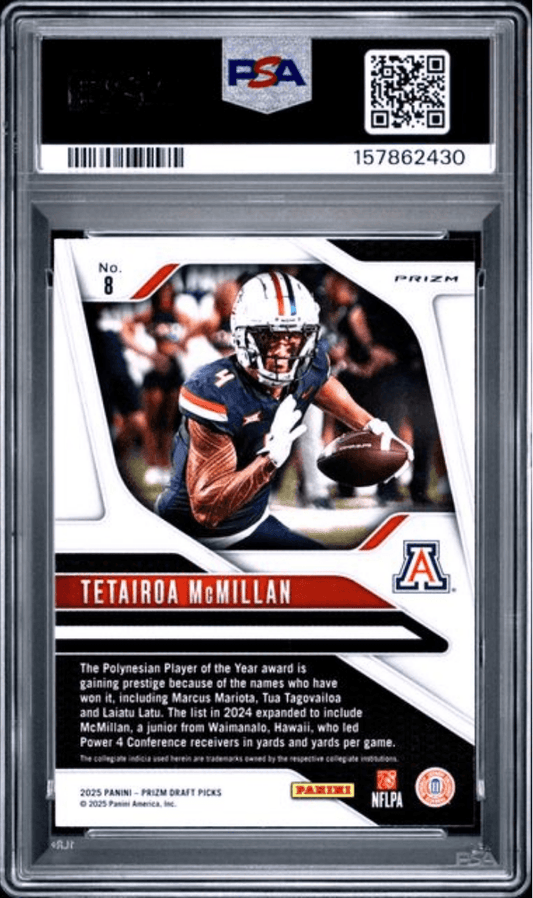 Graded 2025 Panini Prizm Draft Picks Tetairoa McMillan #8 Gold Ice Rookie RC Football Card PSA 10 Gem Mint