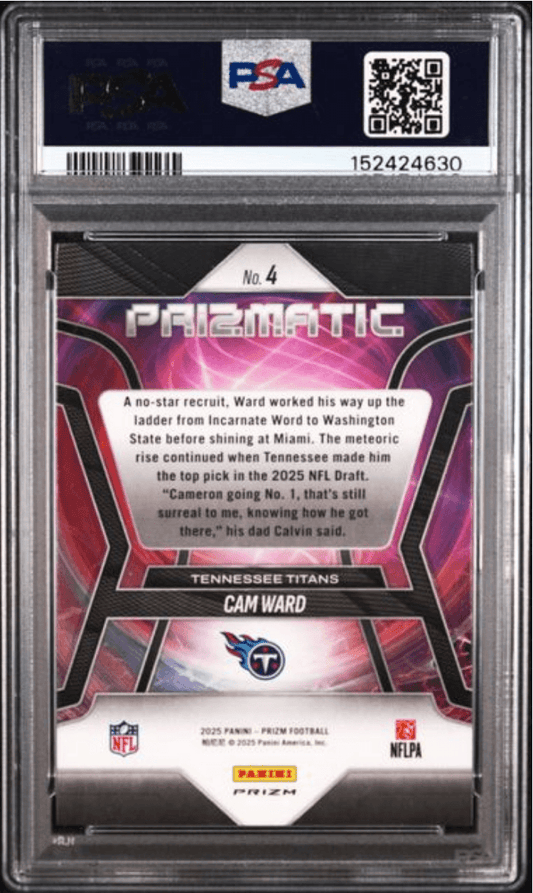 Graded 2025 Panini Prizm Cam Ward #4 Prizmatic Silver Prizm Rookie RC Football Card PSA 10 Gem Mint