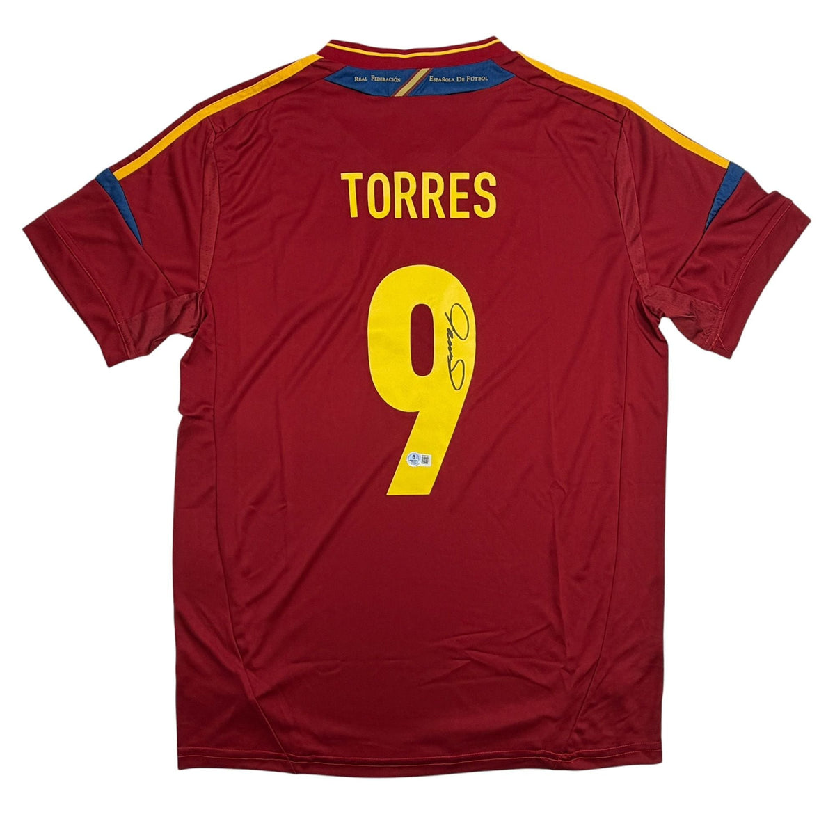 Autographed/Signed Fernando Torres Spain Red Soccer Futbol Jersey Beckett BAS COA #2