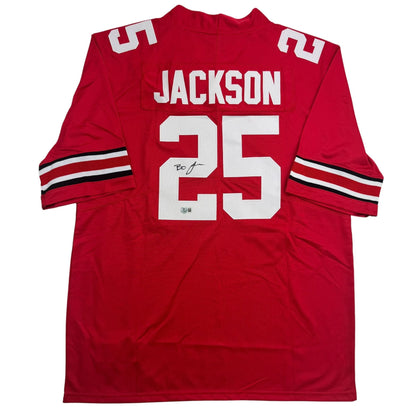 Autographed/Signed Lamar Bo Jackson Ohio State Red College Football Jersey Beckett BAS COA