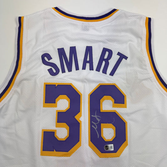 Autographed/Signed Marcus Smart Los Angeles White Basketball Jersey Beckett BAS COA