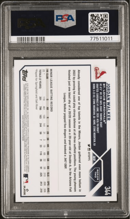 Graded 2023 Topps Jordan Walker #344 Rookie RC Baseball Card PSA 10 Gem Mint