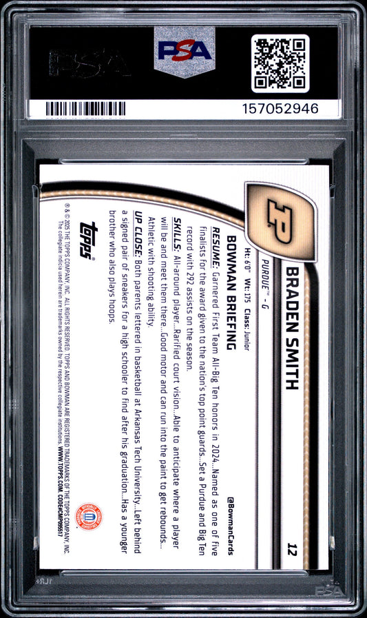 Graded 2024 Bowman University Chrome Braden Smith #12 Green Shimmer Refractor Rookie RC Basketball Card PSA 10 Gem Mint