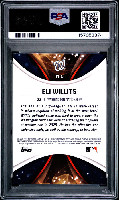 Graded 2025 Topps Bowman Draft Eli Willits #A1 Axis Rookie RC Baseball Card PSA 10 Gem Mint