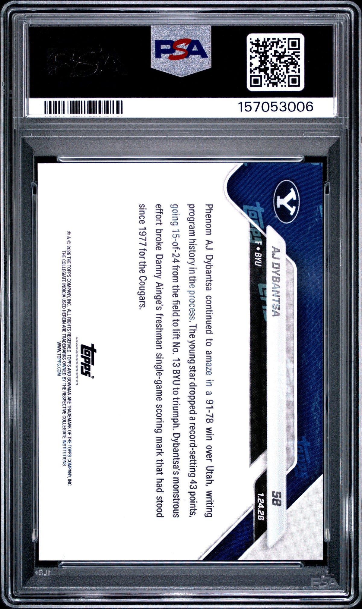 Graded 2025 Topps Bowman U Now AJ Dybantsa #58 Rookie RC Basketball Card PSA 10 Gem Mint